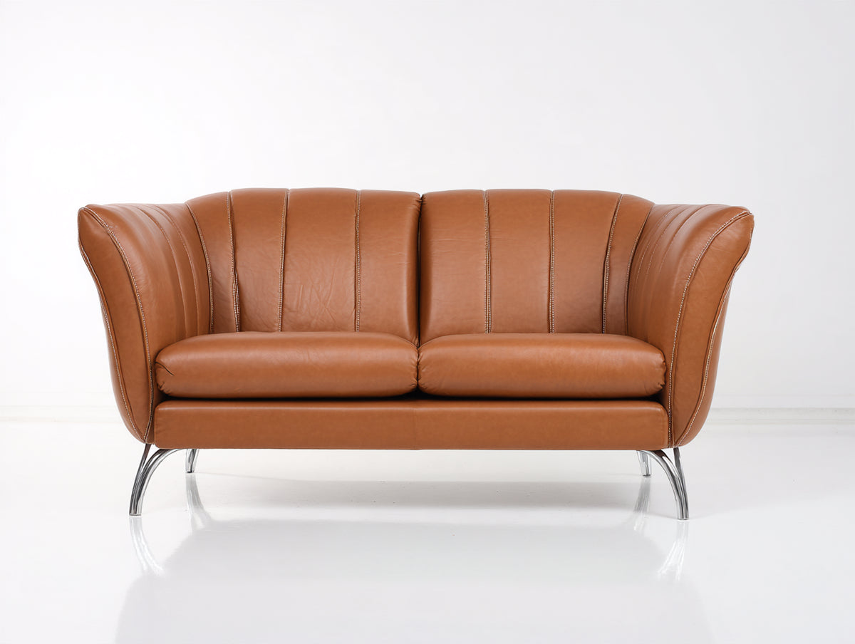 Canapé 2 places-Cuir-187x90x84 cm-Marron cognac-Style contemporain