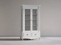 Vitrine - Bois - Verre - 112 x 44 x 202 cm - Blanc cassé-Doré - Style néoclassique