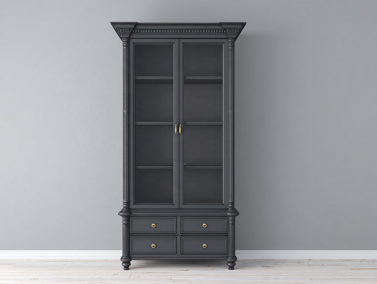 Vitrine - Bois - Verre - 110 x 45 x 210 cm - Gris anthracite - Style classique