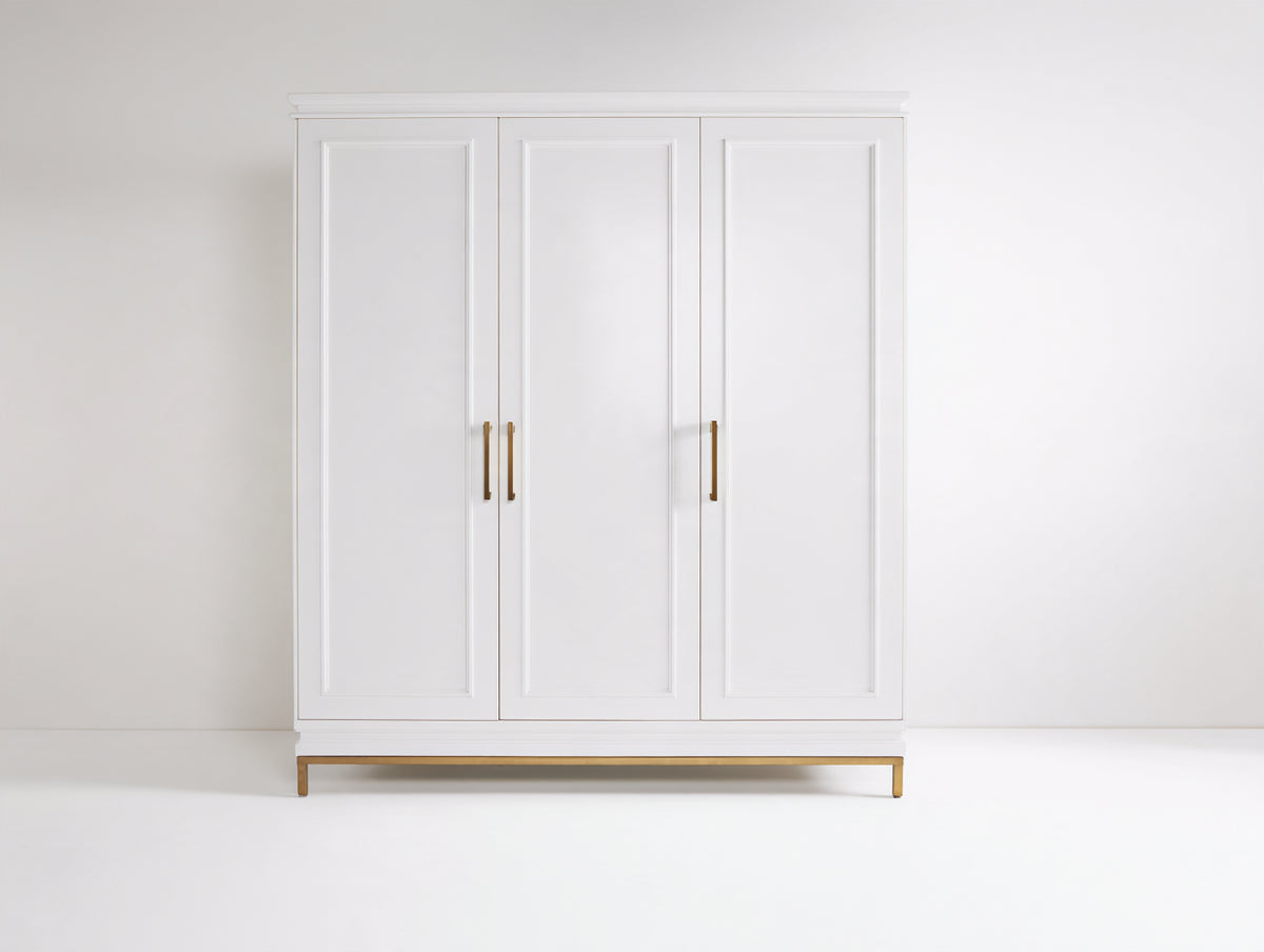 Armoire - Panneaux de bois - Métal - 170 x 55 x 195 cm - Blanc-Doré - Style classique élégant