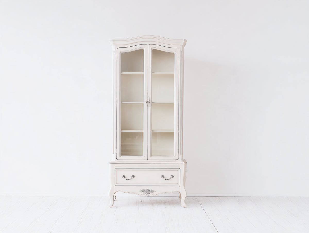 Vitrine - Bois - Verre - 98 x 42 x 195 cm - Blanc ivoire - Style romantique