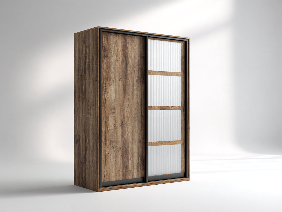 Armoire - Panneaux de bois - Métal - 150 x 60 x 200 cm - Chêne rustique-Blanc-Noir - Style industriel
