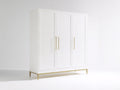 Armoire - Panneaux de bois - Métal - 175 x 55 x 200 cm - Blanc-Doré - Style néoclassique