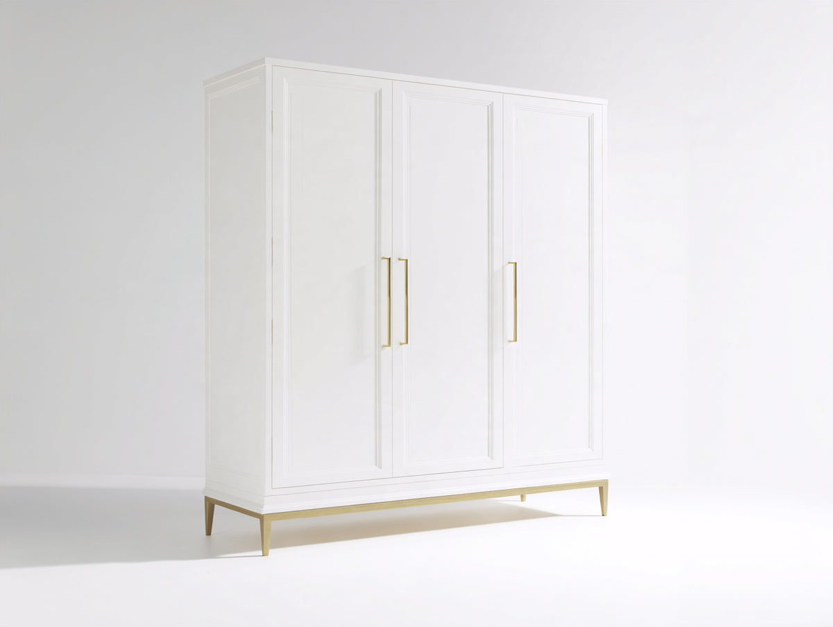 Armoire - Panneaux de bois - Métal - 175 x 55 x 200 cm - Blanc-Doré - Style néoclassique