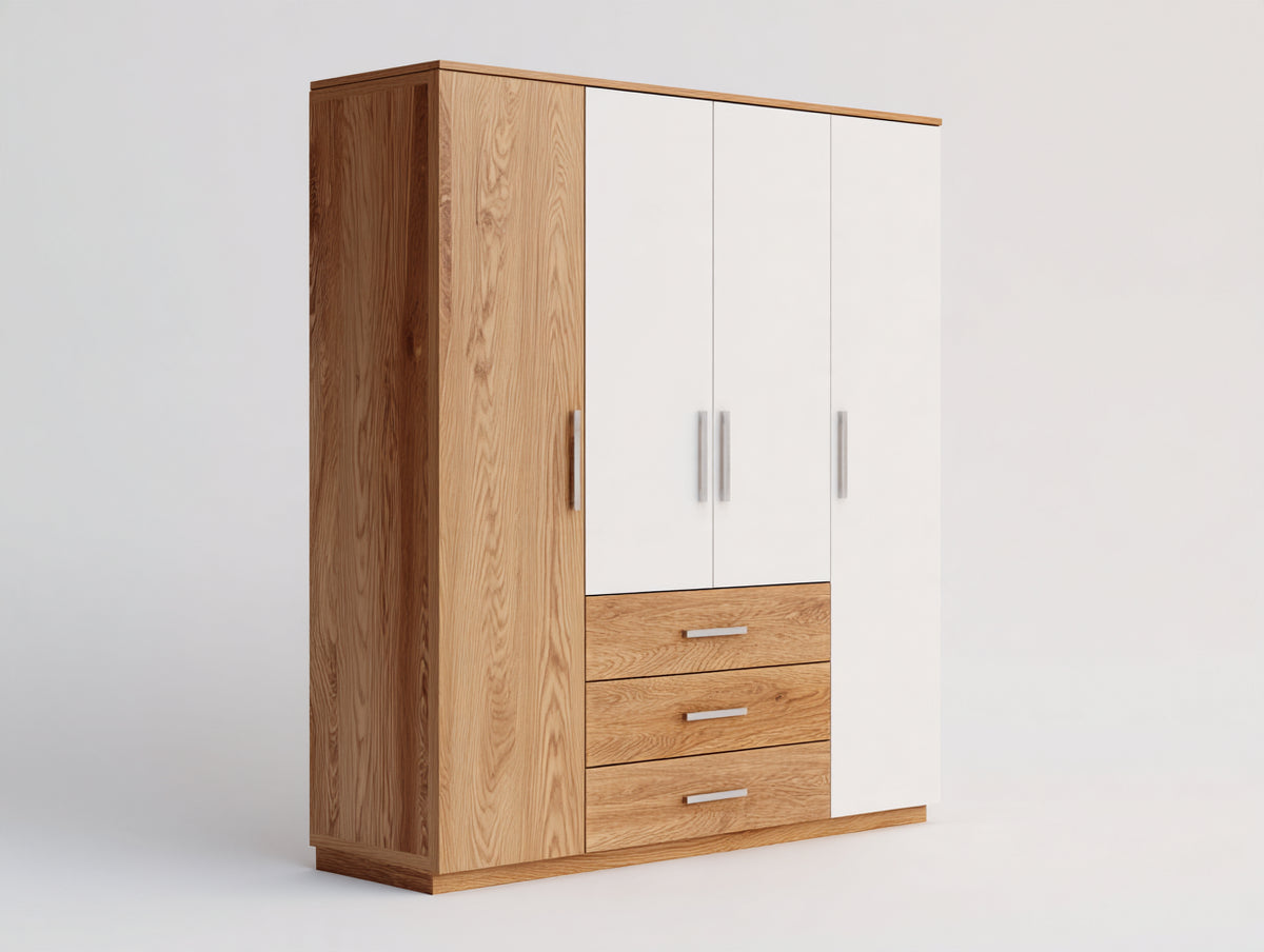 Armoire - Panneaux de bois - 180 x 55 x 200 cm - Chêne naturel-Blanc - Style moderne