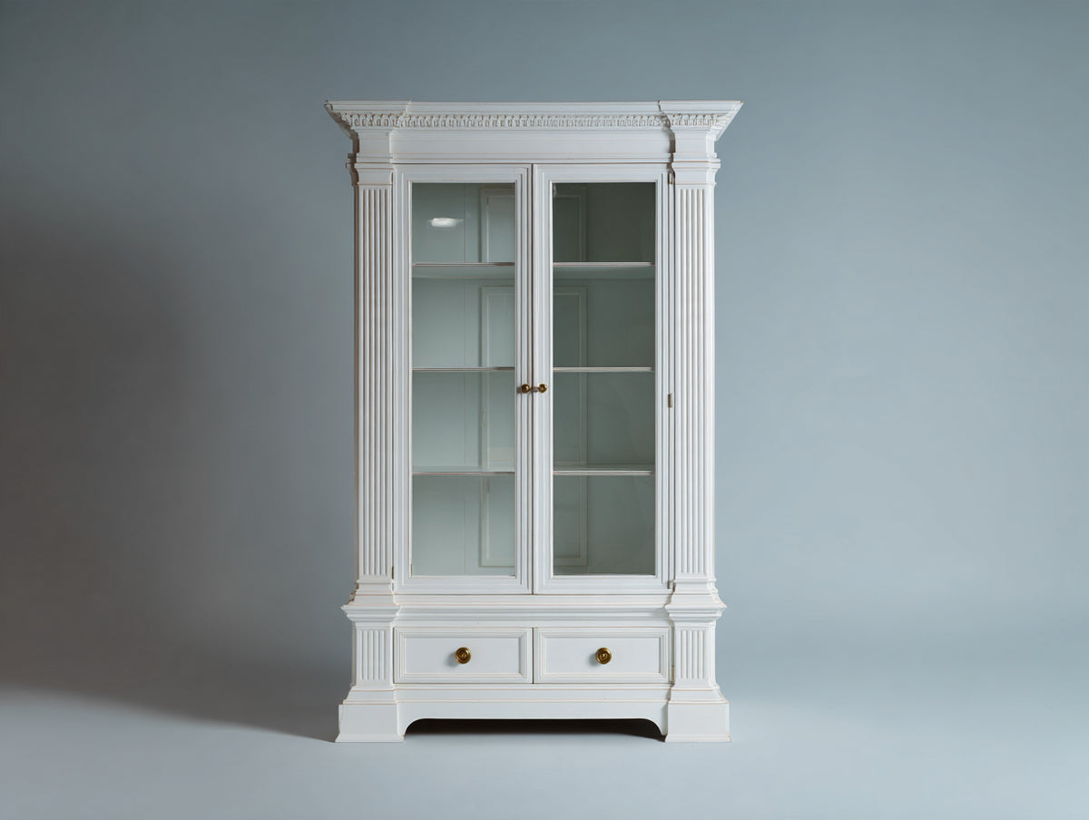 Vitrine - Bois - Verre - 115 x 45 x 195 cm - Blanc cassé - Style néoclassique