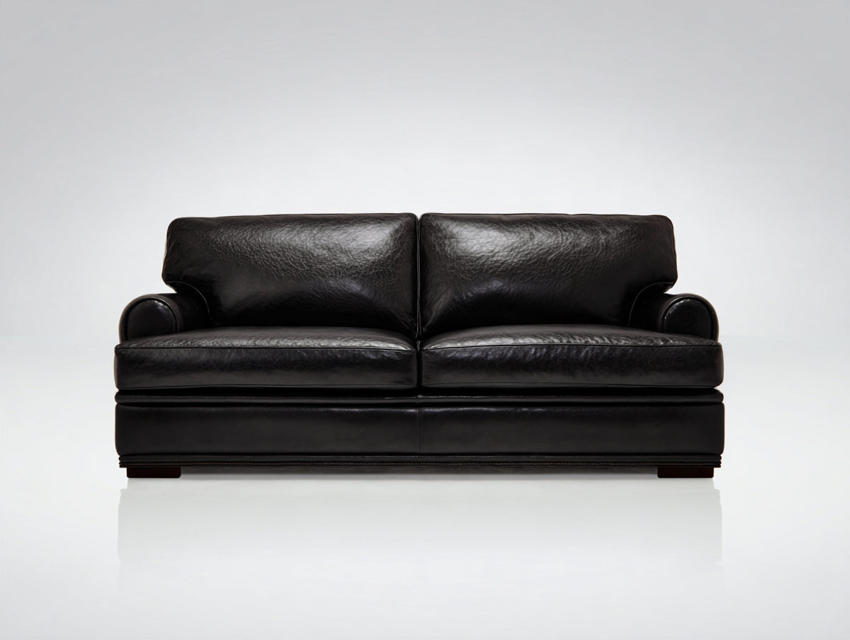 Canapé 2 places- Cuir- 188x92x82 cm- Noir- Style classique