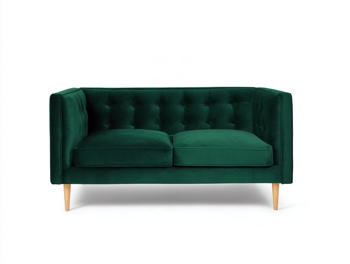 Canapé 2 places- Velours- 181x86x78 cm- Vert émeraude- Style classique