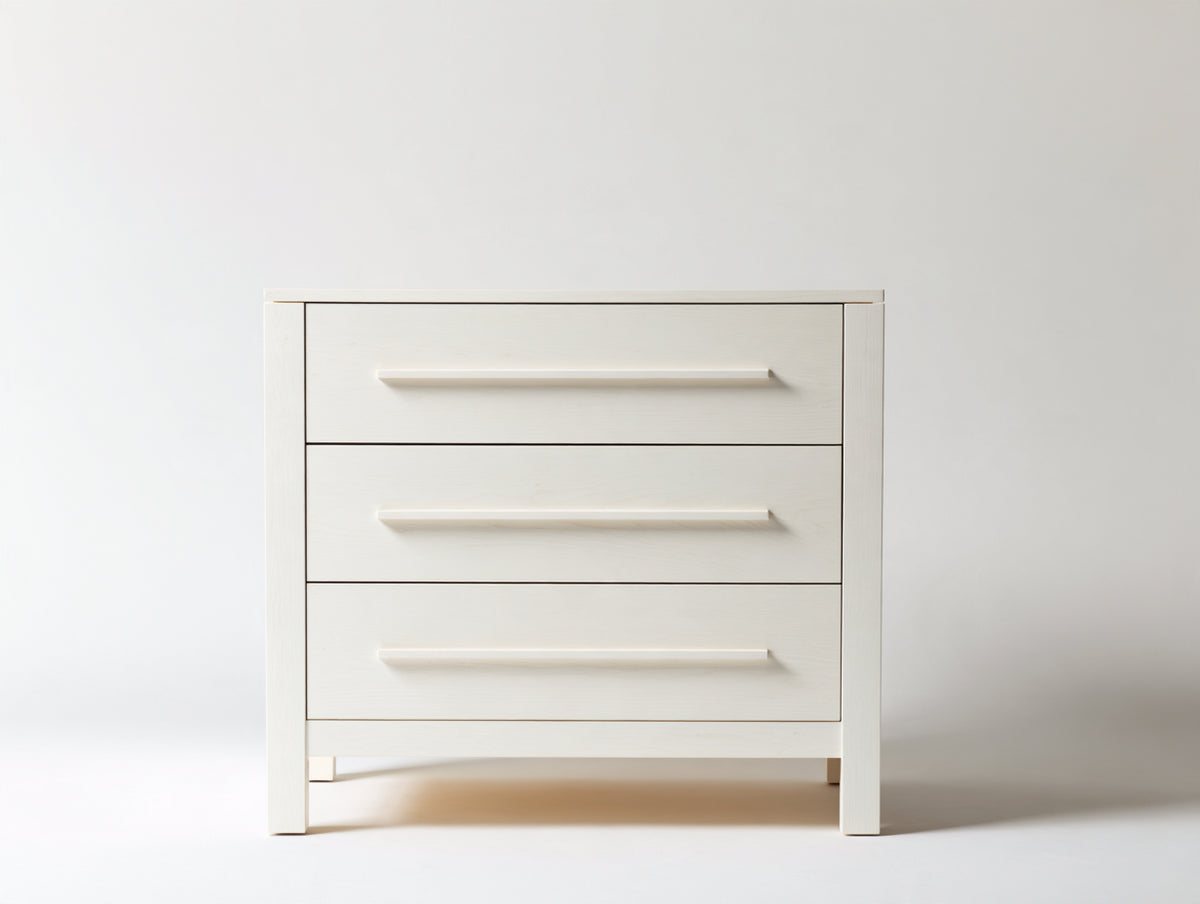 Table de chevet - Panneaux de bois - 90 x 42 x 85 cm - Blanc cassé - Style scandinave avec poignées allongées