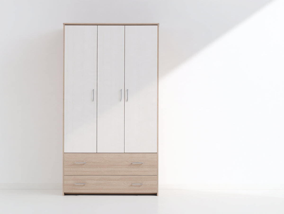 Armoire - Panneaux de bois - 130 x 55 x 195 cm - Blanc-Chêne clair - Style scandinave