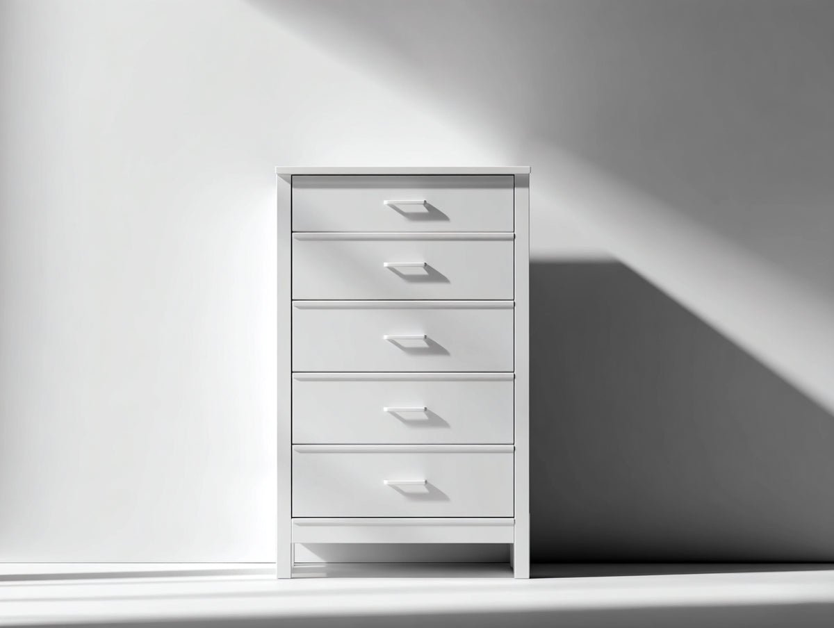Table de chevet - Panneaux de bois - 60 x 40 x 120 cm - Blanc - Style contemporain avec poignées géométriques