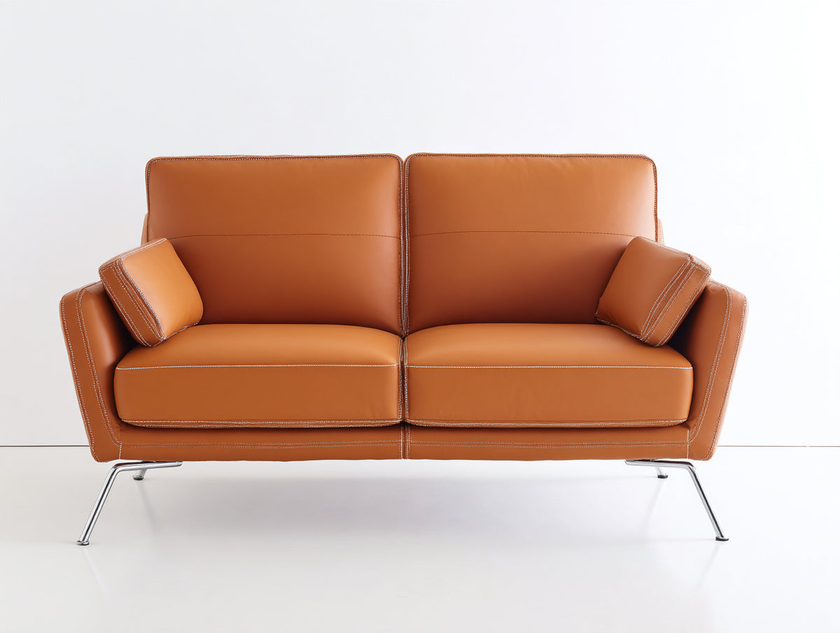 Canapé 2 places- Cuir- 189x91x81 cm- Cognac- Style contemporain