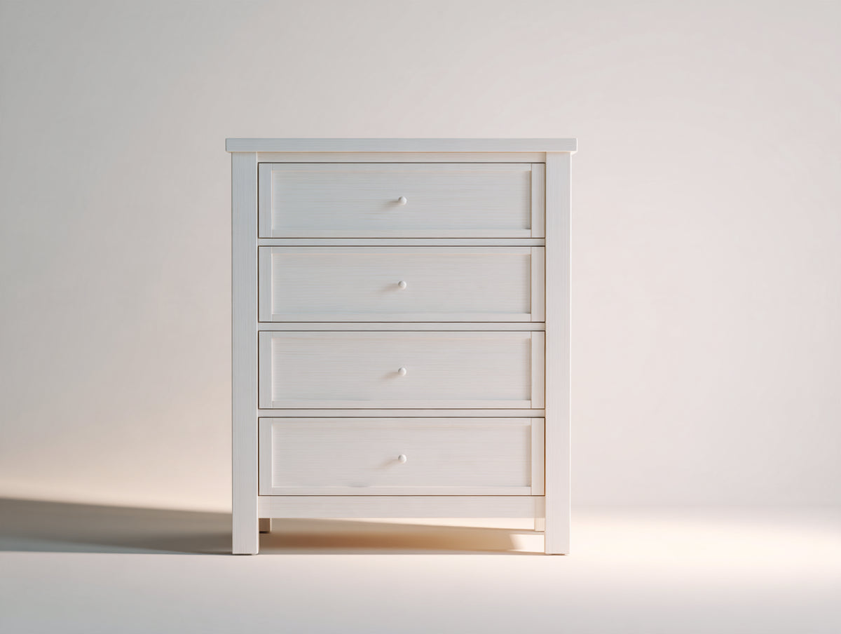Table de chevet - Panneaux de bois - 80 x 42 x 96 cm - Blanc cassé - Style scandinave avec poignées rondes