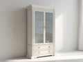 Vitrine - Bois - Verre - 110 x 45 x 200 cm - Blanc ivoire-Doré - Style néoclassique