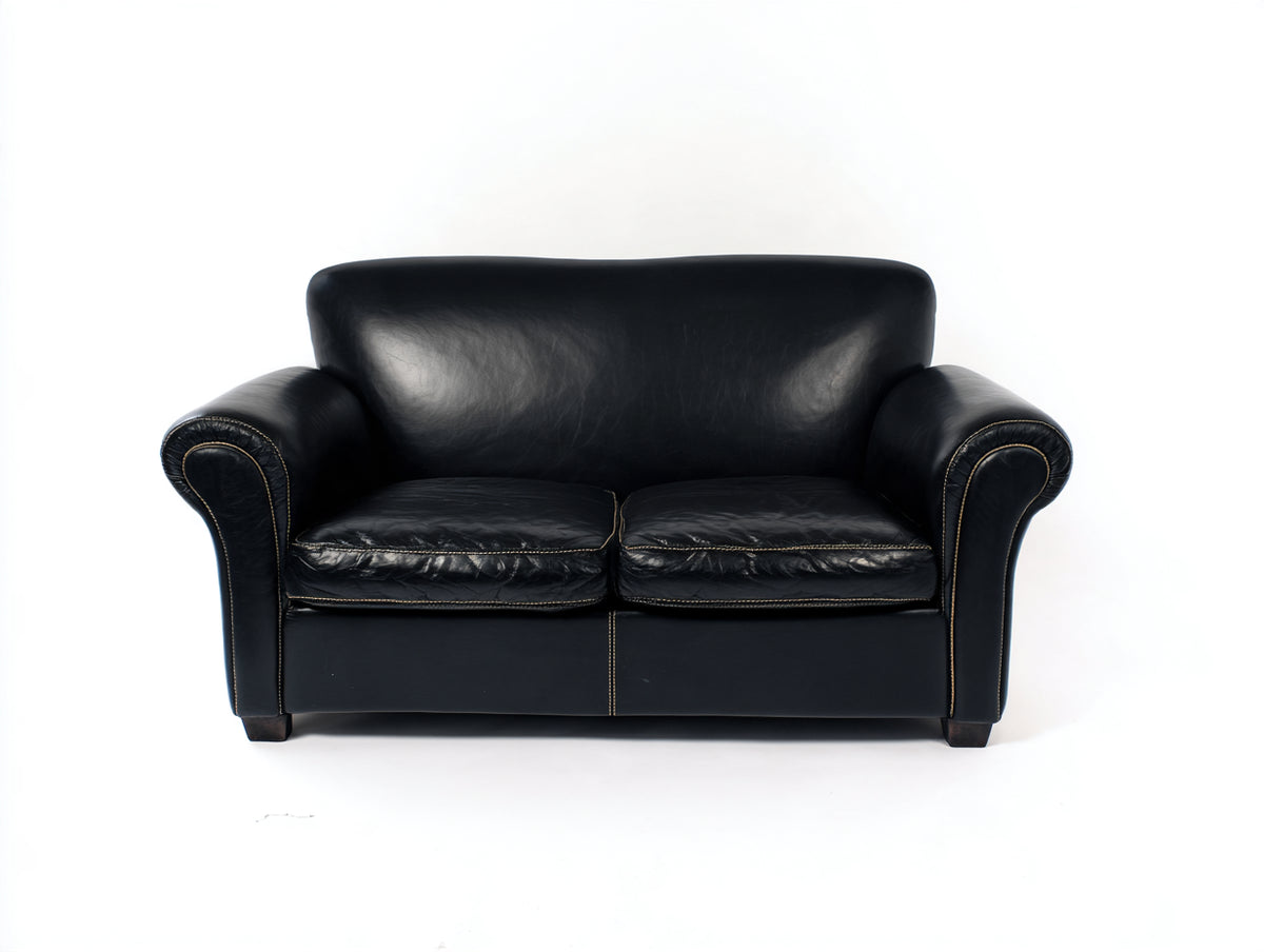 Canapé 2 places- Cuir- 179x86x80 cm- Noir- Style vintage