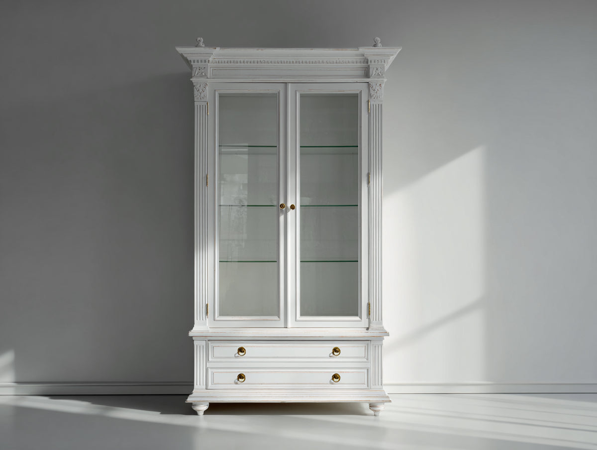 Vitrine - Bois - Verre - 108 x 43 x 205 cm - Blanc antique - Style néoclassique