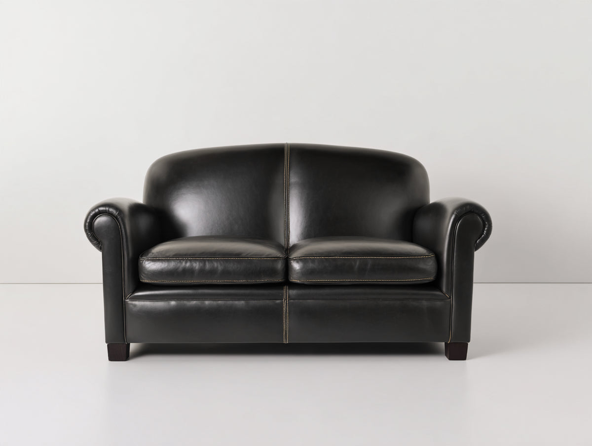 Canapé 2 places- Cuir- 176x84x78 cm- Noir- Style classique