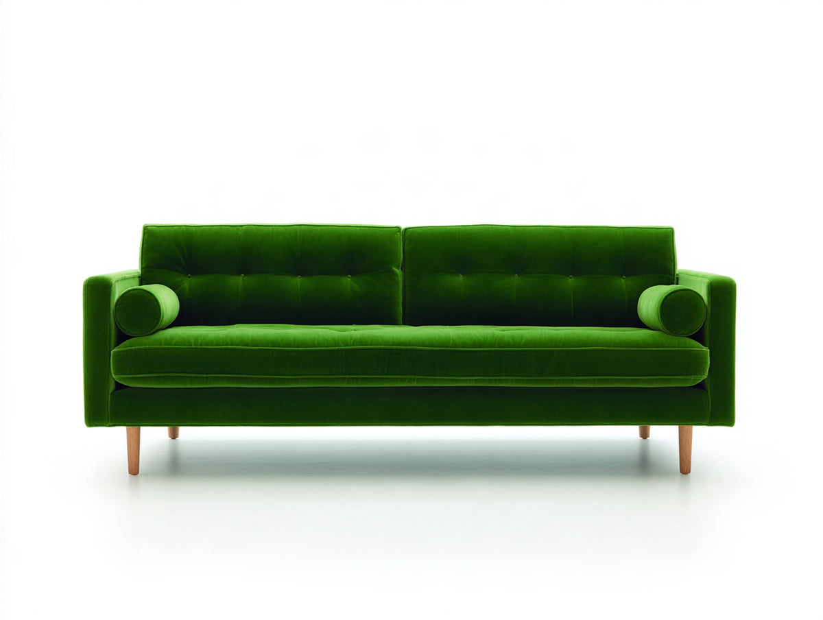 Canapé 2 places- Velours- 188x88x80 cm- Vert émeraude- Style mid-century