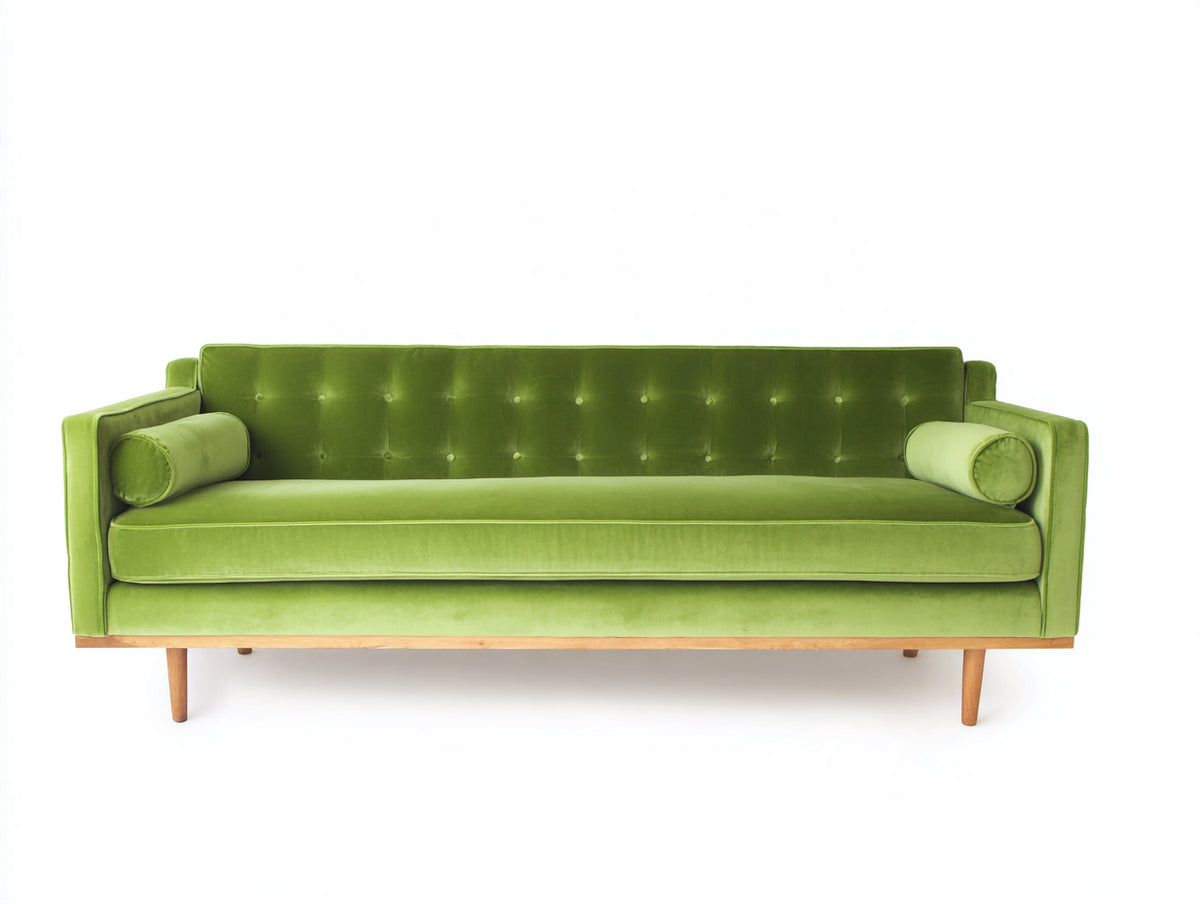 Canapé 2 places- Velours- 190x85x82 cm- Vert olive- Style mid-century